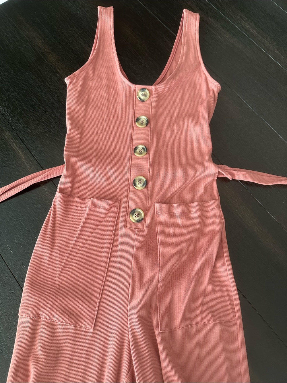 Fashion Nova Dusty Rose Ribbed Button-Front Jumpsuit